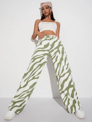 High Waist Zebra Stripe Jeans