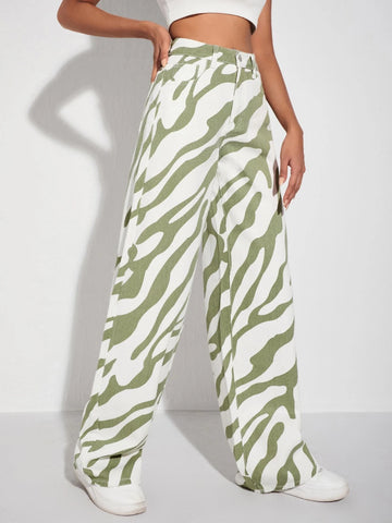 High Waist Zebra Stripe Jeans