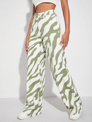High Waist Zebra Stripe Jeans