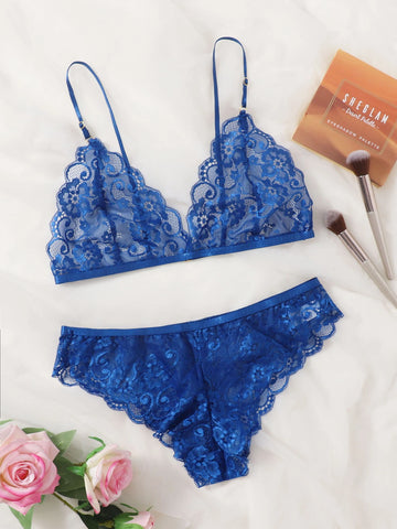 Floral Lace Scalloped Lingerie Set