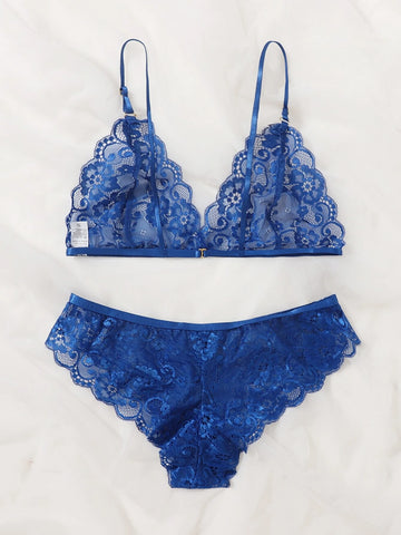 Floral Lace Scalloped Lingerie Set