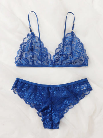 Floral Lace Scalloped Lingerie Set