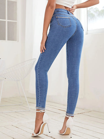 Button Fly Skinny Jeans