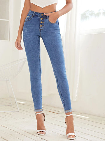 Button Fly Skinny Jeans
