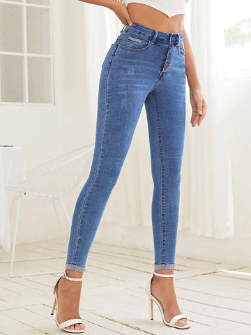 Button Fly Skinny Jeans