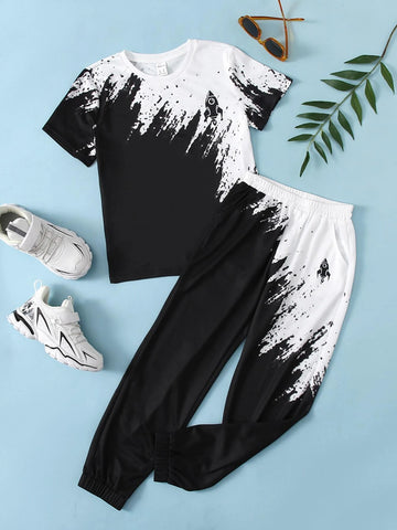 Boys Rocket Print Colorblock Top & Pants Set