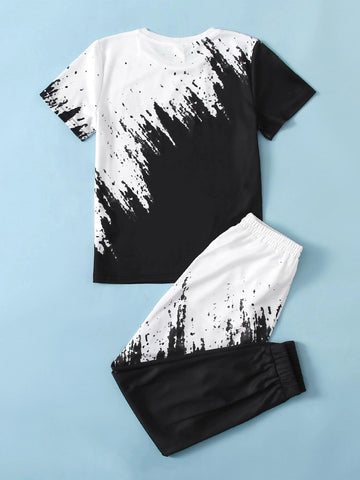 Boys Rocket Print Colorblock Top & Pants Set