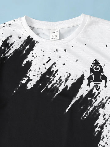Boys Rocket Print Colorblock Top & Pants Set