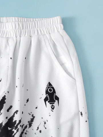 Boys Rocket Print Colorblock Top & Pants Set