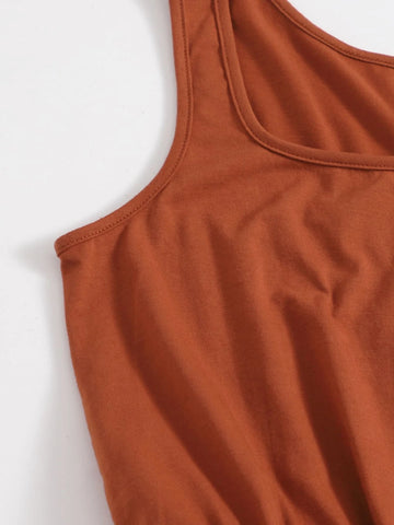 VCAY Drawstring Waist Button Front Tank Romper