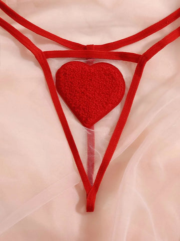 Heart Patched Mesh Lingerie Set
