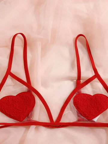 Heart Patched Mesh Lingerie Set
