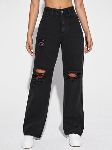 High Waisted Ripped Jeans