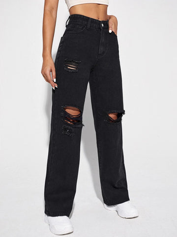 High Waisted Ripped Jeans