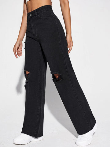High Waisted Ripped Jeans