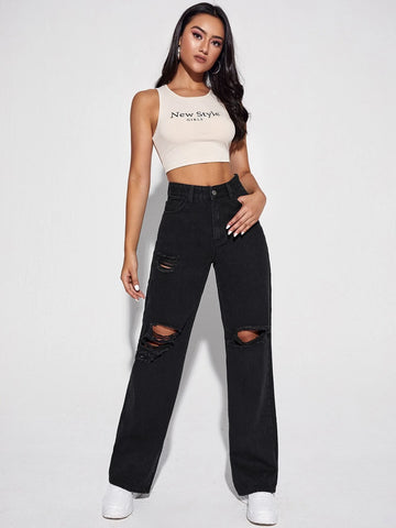 High Waisted Ripped Jeans
