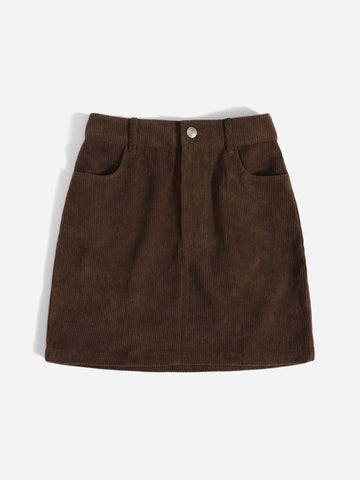 Corduroy Dual Pockets Straight Mini Skirt