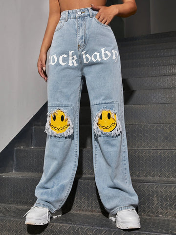 Letter & Figure Graphic Jeans