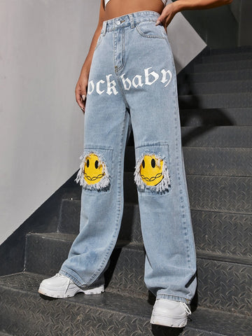 Letter & Figure Graphic Jeans