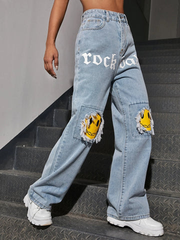 Letter & Figure Graphic Jeans