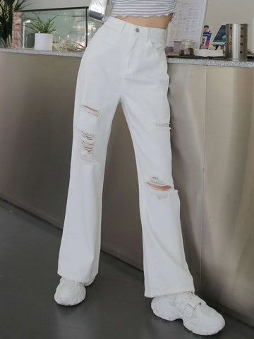 DAZY Distressed Ripped Solid Boyfriend Jeans