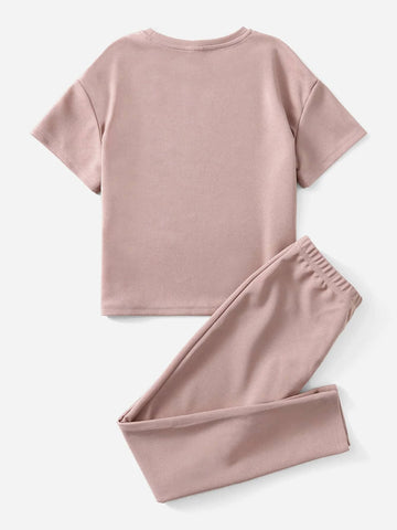 Girls Flower And Slogan Graphic Tee & Pants