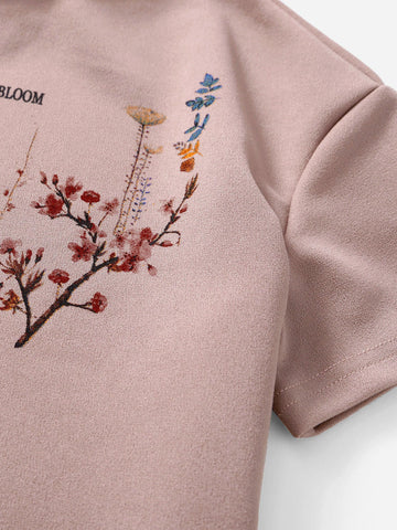 Girls Flower And Slogan Graphic Tee & Pants