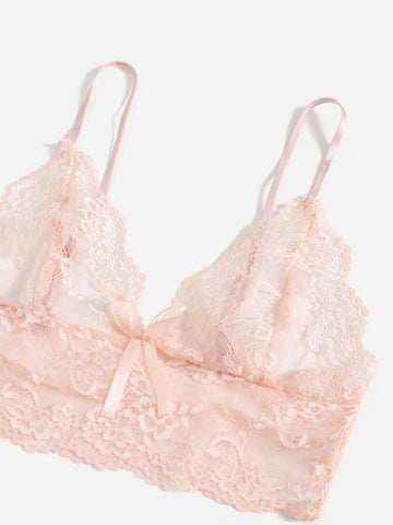 Floral Lace Lingerie Set With Floral Print Satin Pants