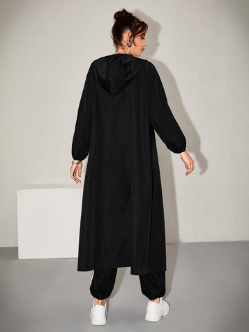 Drop Shoulder Contrast Binding Zip Front Coat & Pants