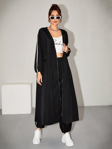 Drop Shoulder Contrast Binding Zip Front Coat & Pants