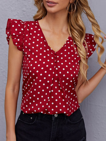 EMERY ROSE Polka Dot Ruffle Trim Blouse