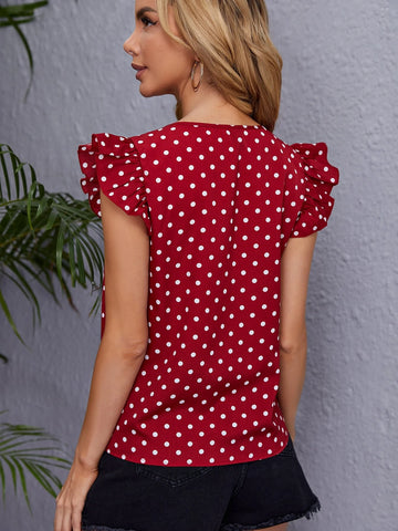 EMERY ROSE Polka Dot Ruffle Trim Blouse