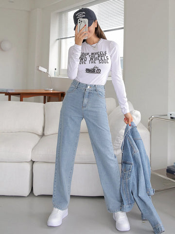 DAZY High Waisted Straight Leg Jeans