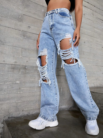 High Waisted Ripped Jeans