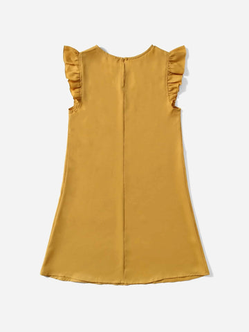 Teen Girls Keyhole Back Ruffle Armhole Solid Dress