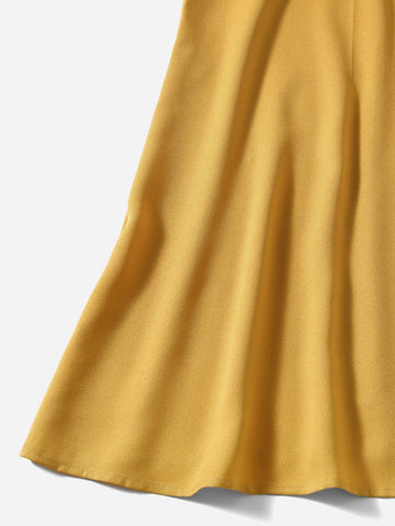Teen Girls Keyhole Back Ruffle Armhole Solid Dress