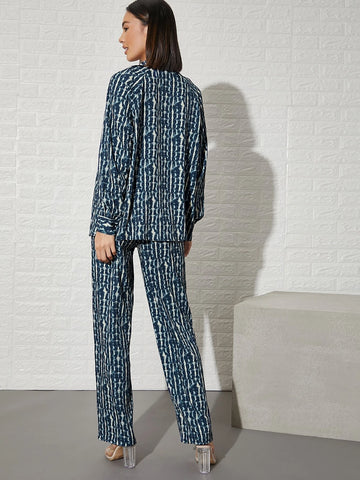 Tie Dye Crop Cami Top With Blouse & Pants Set