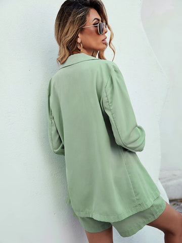 Lapel Neck Single Breasted Blazer With Shorts