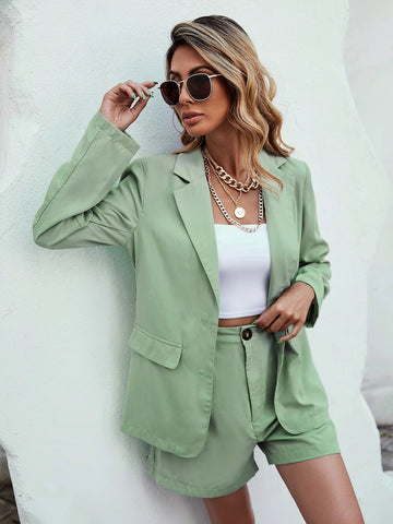 Lapel Neck Single Breasted Blazer With Shorts