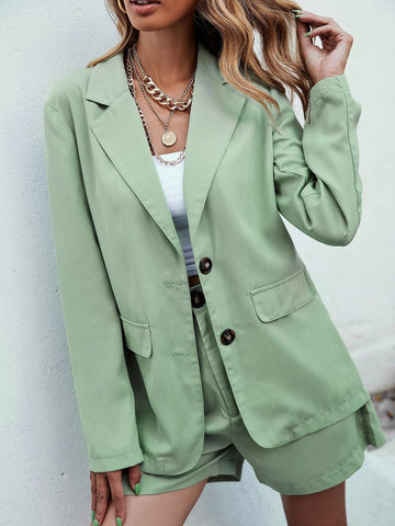 Lapel Neck Single Breasted Blazer With Shorts