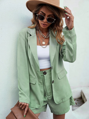 Lapel Neck Single Breasted Blazer With Shorts