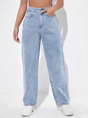 High Waisted Chain Lace Up Jeans