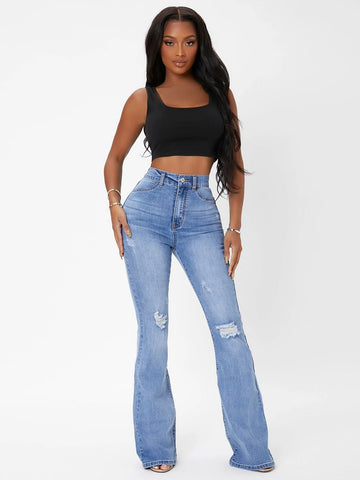 SXY High Waist Ripped Flared Leg Jeans