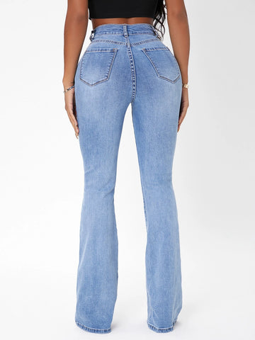 SXY High Waist Ripped Flared Leg Jeans