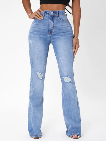 SXY High Waist Ripped Flared Leg Jeans