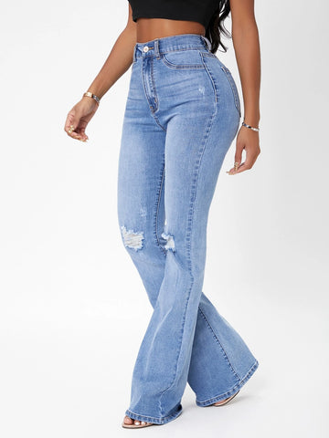 SXY High Waist Ripped Flared Leg Jeans