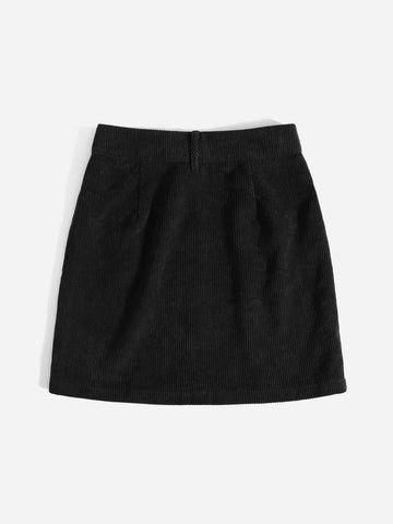 Corduroy Dual Pockets Straight Mini Skirt