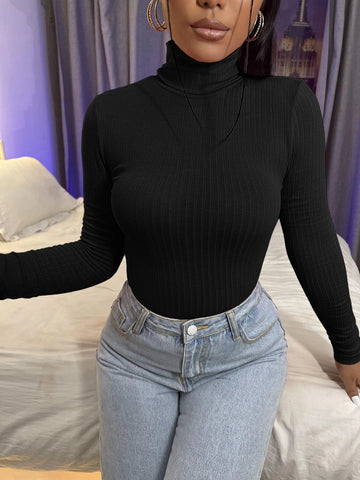 SXY High Neck Rib-knit Tee