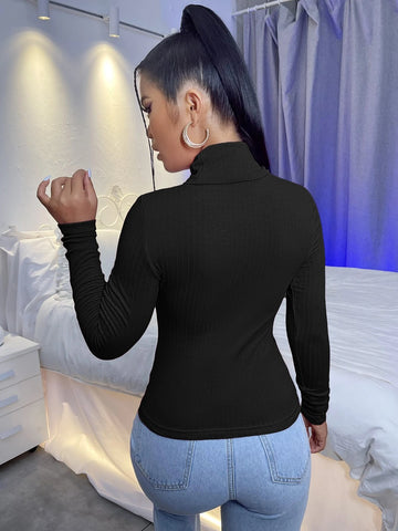 SXY High Neck Rib-knit Tee