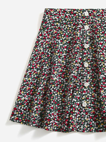 Teen Girls Lettuce Trim Tee & Ditsy Floral Print Skirt